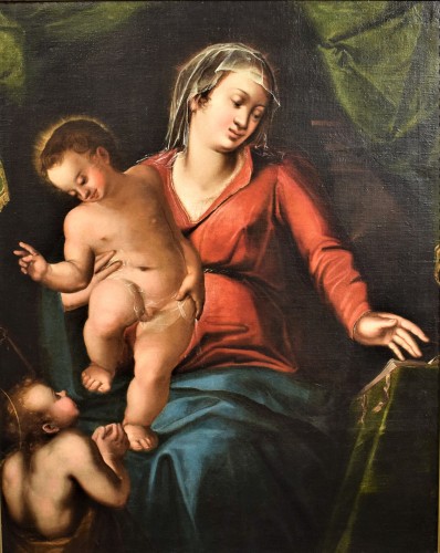 Vierge à l'Enfant et St. Jean Baptiste - Renaissance Italienne fin XVIe siècle - Tableaux et dessins Style Renaissance